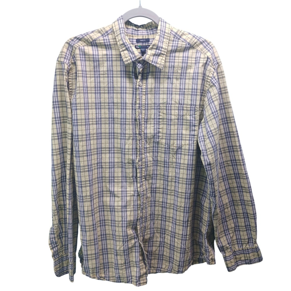 Gap Mens‎ Classic Fit Plaid Button Down Shirt Yellow Blue White XL Long Sleeve